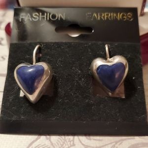 Sterling Silver Lapis Heart Dangle Earrings